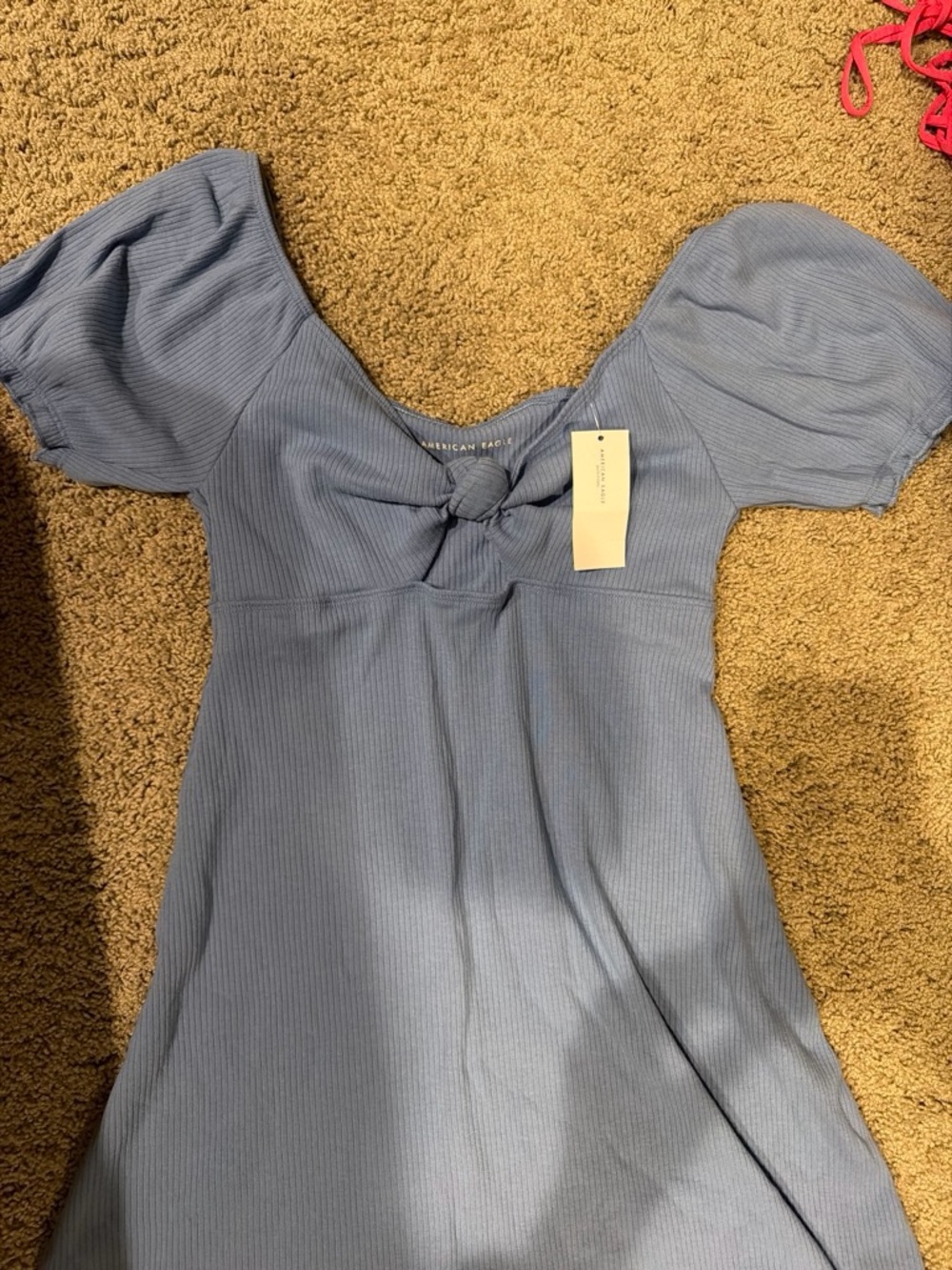 NWT American Eagle Outfitters Light Blue Puff Sleeve Tie-Front Top